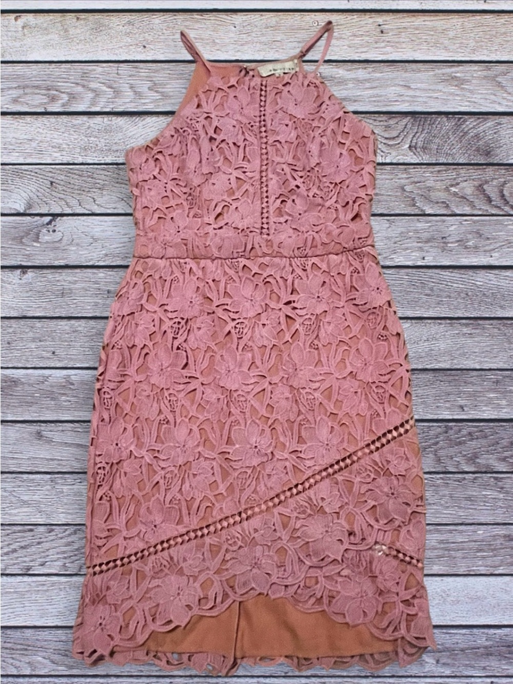 Adelyn Rae Rose Lace Halter Midi Dress medium